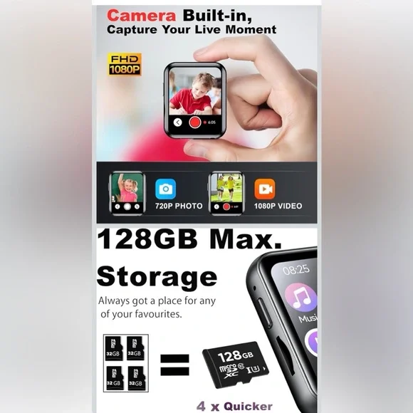 MP3 Player with 128GB TF Card, Bluetooth 5.4 Lossless Sound Audio Player - Picture 4 of 5